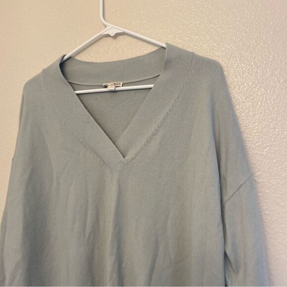 Gap v neck light blue nylon merino extra fine wool long tunic sweater size L - Picture 3 of 10